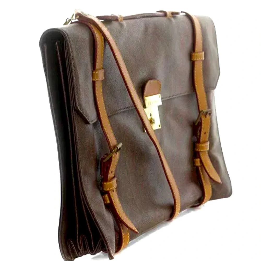 ETRO MILANO Paisley Document Holder Crossbody Messenger Bag Vachetta Leather